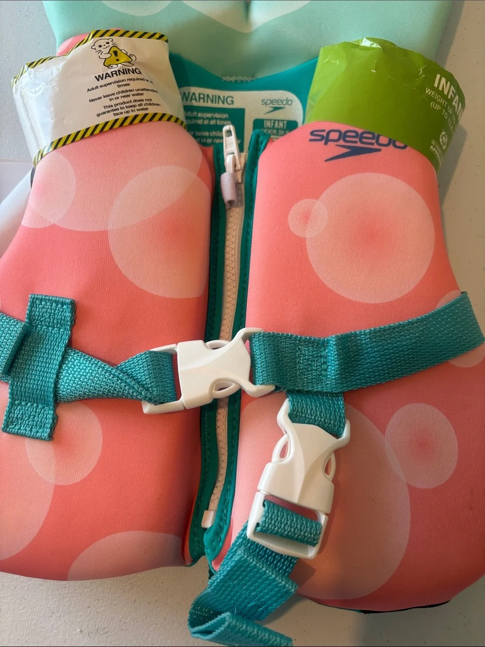 Speedo Coral Pink & Aqua Infant Swim Vest with Bubble Unicorn Print up to 30 lbs